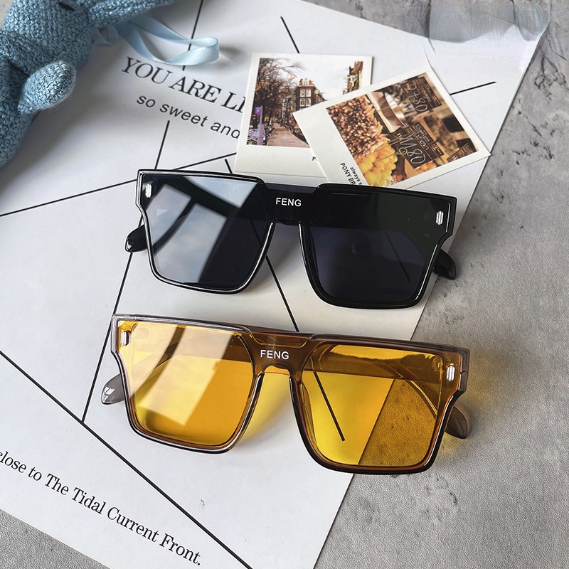 Kính Mát Gọng Vuông Cỡ Lớn Chống Gió Màu Vàng Thời Trang Retro Cho Bé