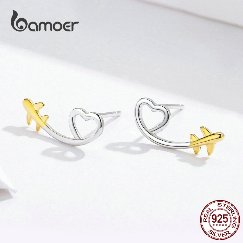 BAMOER Bông Tai bạc 925 HìNh TráI Tim ThờI Trang Cho Nữ