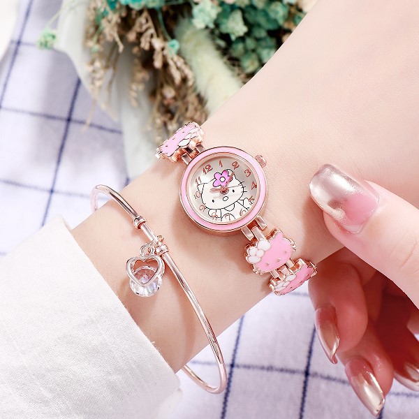 Hello kitty Đồng Hồ Đeo Tay Bằng Thép Không Gỉ Họa Tiết Hoạt Hình Dễ Thương Cho Bé Gái