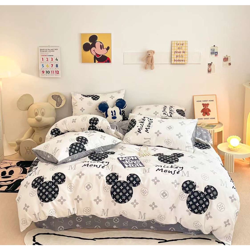 Bộ Vỏ Chăn Ga Giường Gối 4 Món Cotton 100% Living Hàn Quốc Cao Cấp Hoạ Tiết Hoạt Hình Kết Hợp Đủ Size Napbedding