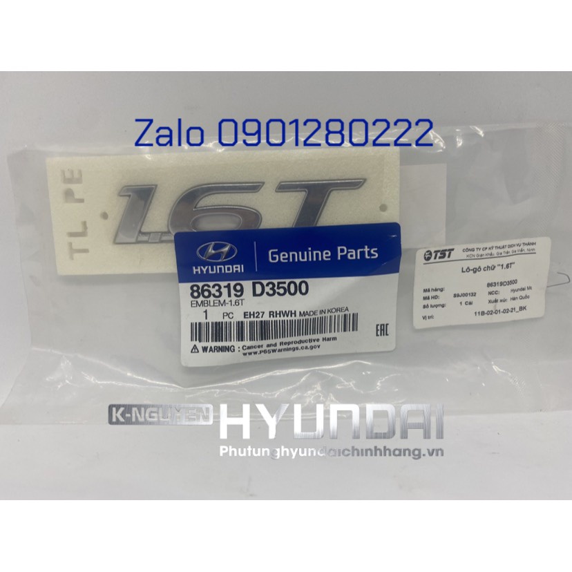Logo chữ 1.6T dành cho xe Hyundai Tucson - Mã số: 86319D3500