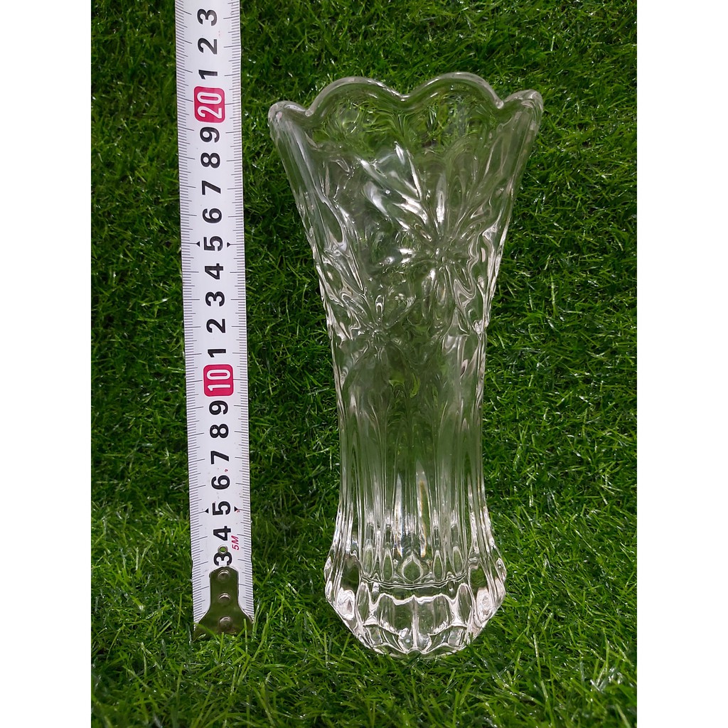 Lọ hoa thủy tinh cao 20CM TRẮNG TRONG họa tiết ngẫu nhiên