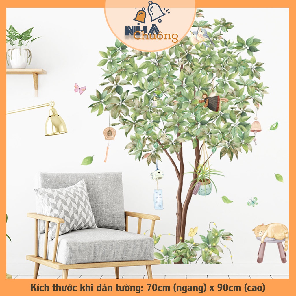 Decal dán tường phòng ngủ, tranh dán tường trang trí mẫu Cây xanh C72
