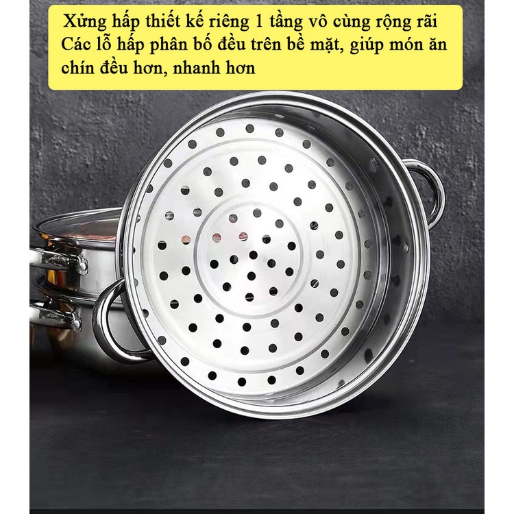 Nồi hấp 2 tầng đa năng sử dụng được trên mọi loại bếp, bếp từ, bếp ga, bếp hồng ngoại
