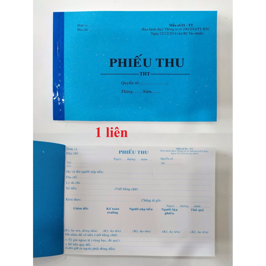 Lốc 10 cuốn - Phiếu Thu/Chi 1-2-3 liên