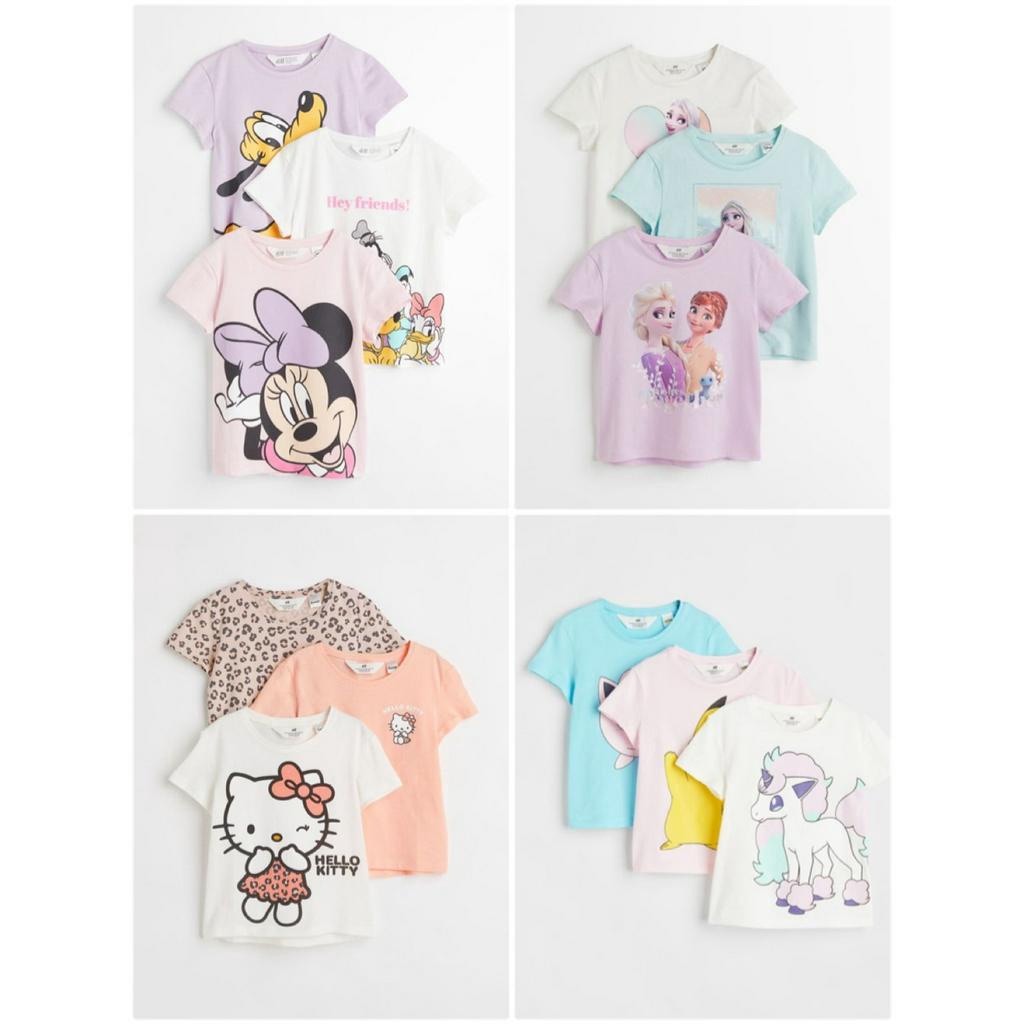 Set 3 áo phông in hoạt hình bé gái vợt HM chính hãng