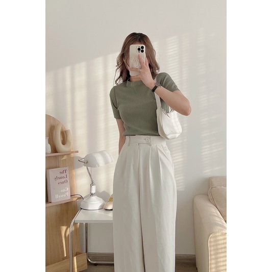 Áo len đũa cổ tròn cộc tay basic