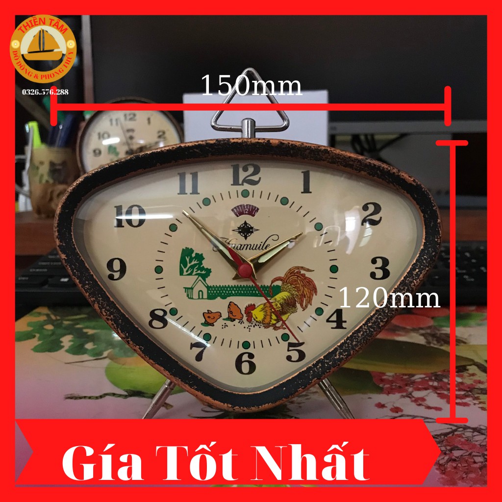 Đồng hồ con gà trống hình tam giác [hàng hiếm gà trống mổ thóc) máy đồng siêu bền