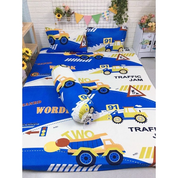 Bộ ga giường và vỏ gối Thun Hàn Xe Ô Tô cho bé