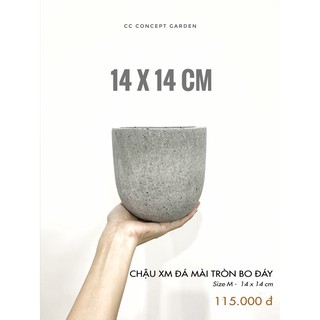 Chậu Xi Măng Đá Mài - Tròn Bo Đáy 14cm