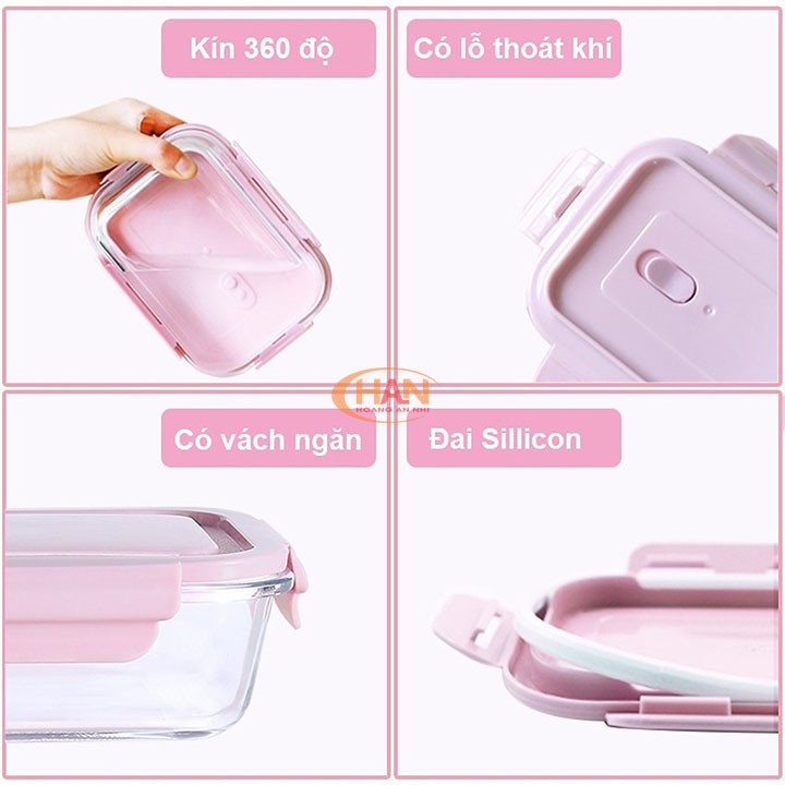 Bộ hộp cơm văn phòng: hộp 3 ngăn 1000ml/ hộp 1 ngăn 680ml/ Túi/ Tặng kèm bộ muổng đũa
