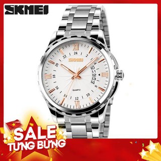 [XẢ KHO] Đồng Hồ Nam SKMEI 9069 Mặt Trắng Kim Vàng Khung Kim Loại Sáng Bóng