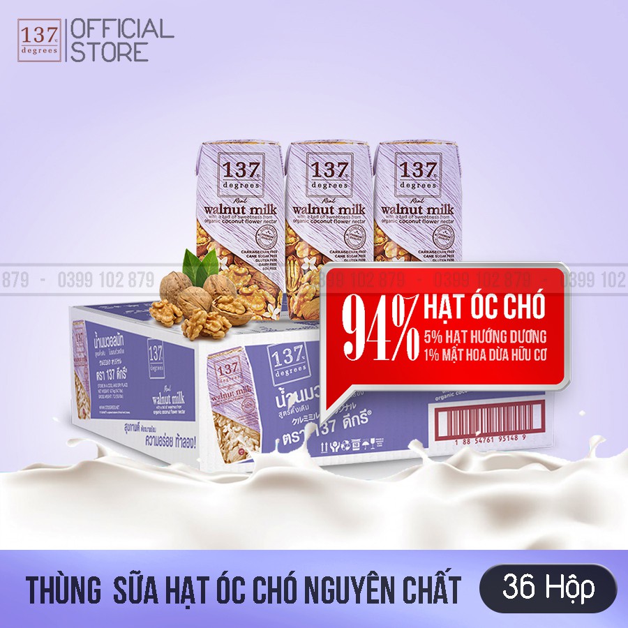 Thùng Sữa hạt 137 DEGREES óc chó nguyên chất - 36 hộp 180ml