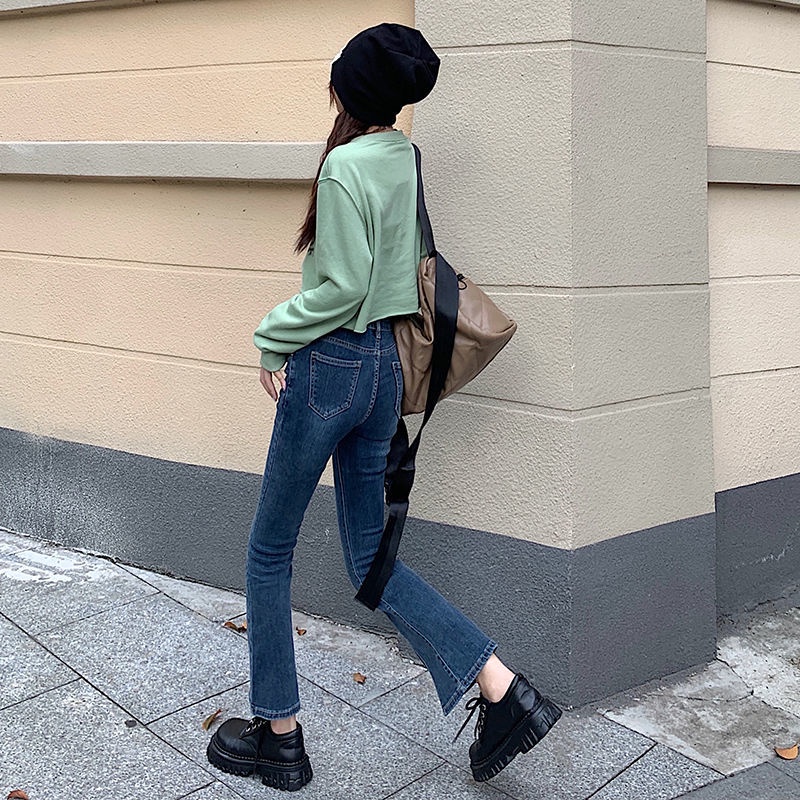 Quần jean ống loe lưng cao thời trang cho nữ