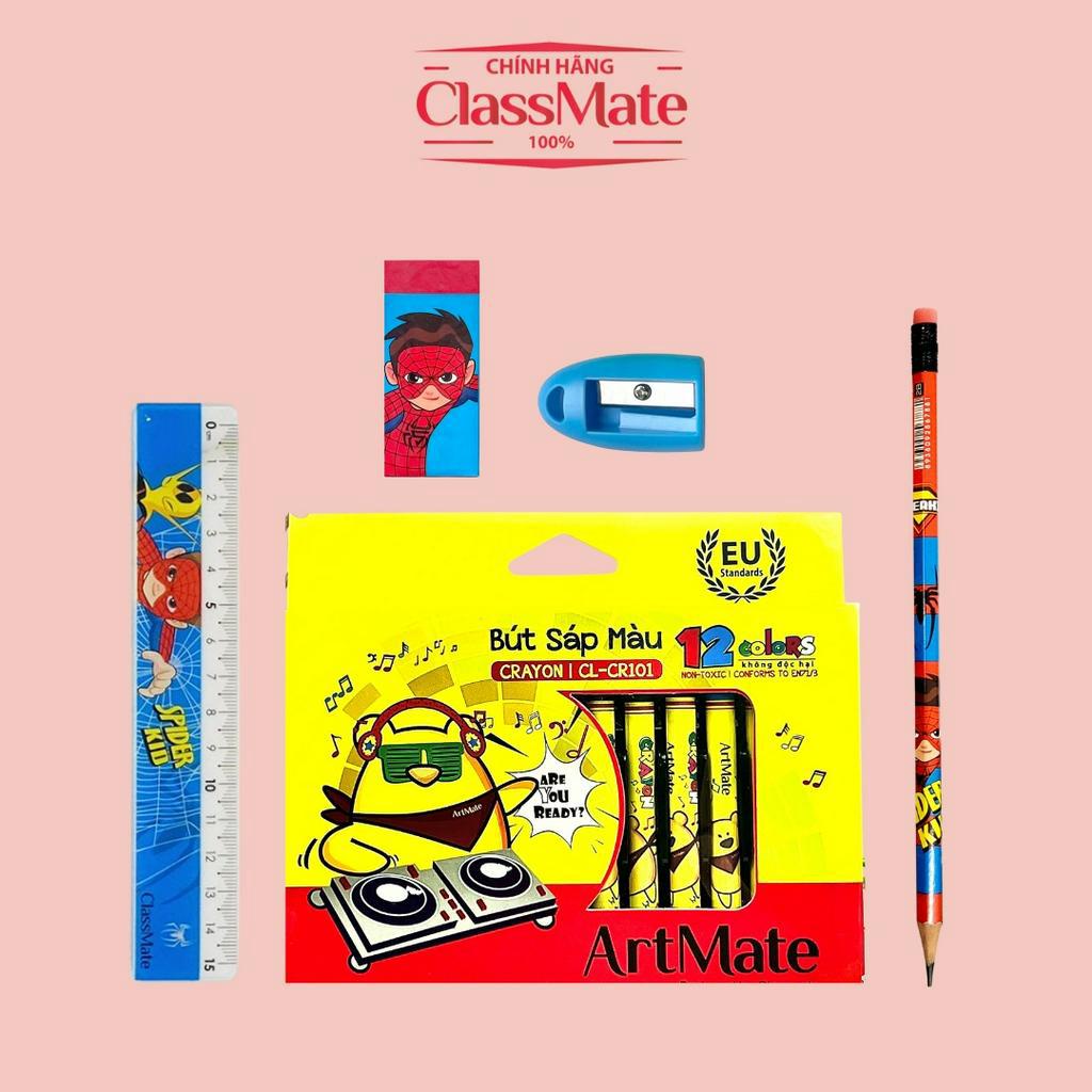 Combo học tập luyện chữ: bộ sáp màu, bút chì, gôm tẩy, thước kẻ, gọt chì cho học sinh cấp 1 COMBO 4