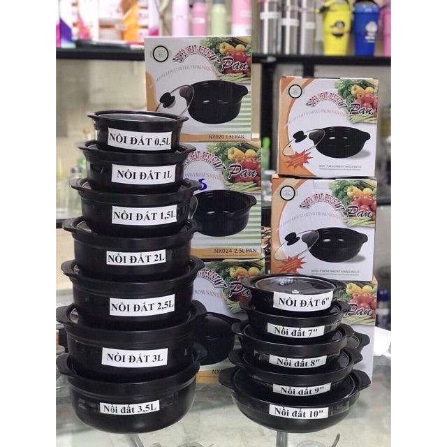 NỒI ĐẤT TRÁNG MEN -NẮP THUỶ TINH CAO CẤP 500ml