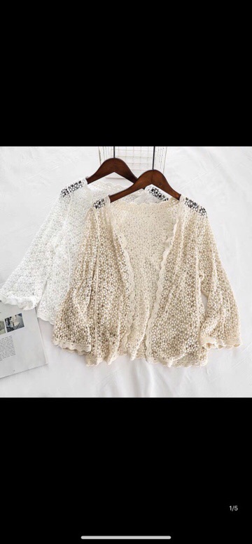 Set biển 3 món - áo bra vây cá + quần ren xẻ vạt + choàng ren hạt gạo tay thường