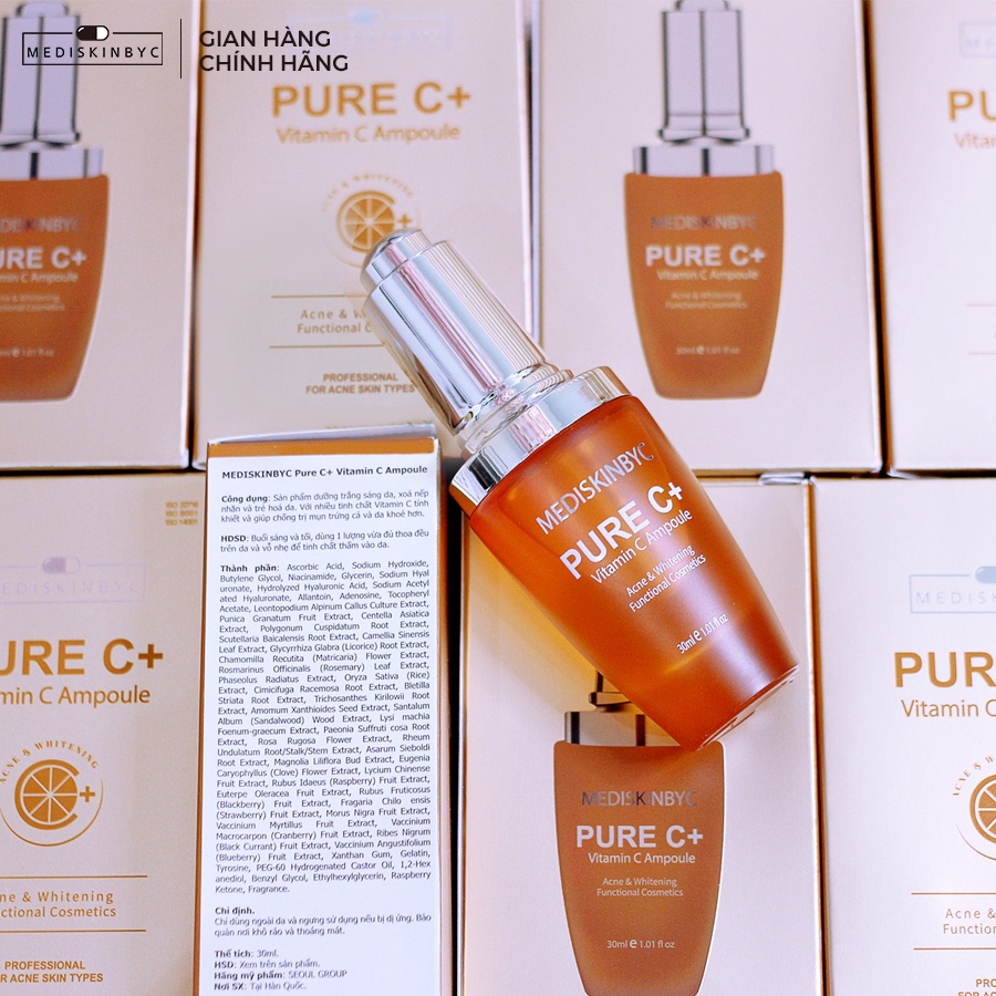 Serum Vitamin C PURE C+ Ampoule Mediskinbyc 30ml, Tinh Dưỡng Chất Đậm Đặc Đẩy Nhanh Mụn Ẩn | BigBuy360 - bigbuy360.vn