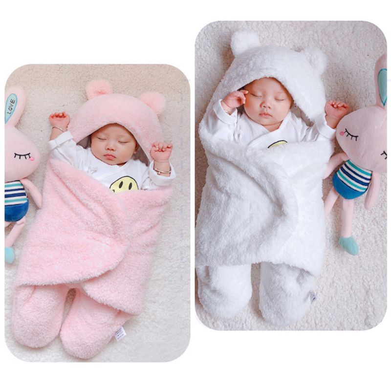 Chăn Lông Cừu Dày Hai Lớp Quấn Bé Sơ Sinh Vào Mùa Đông