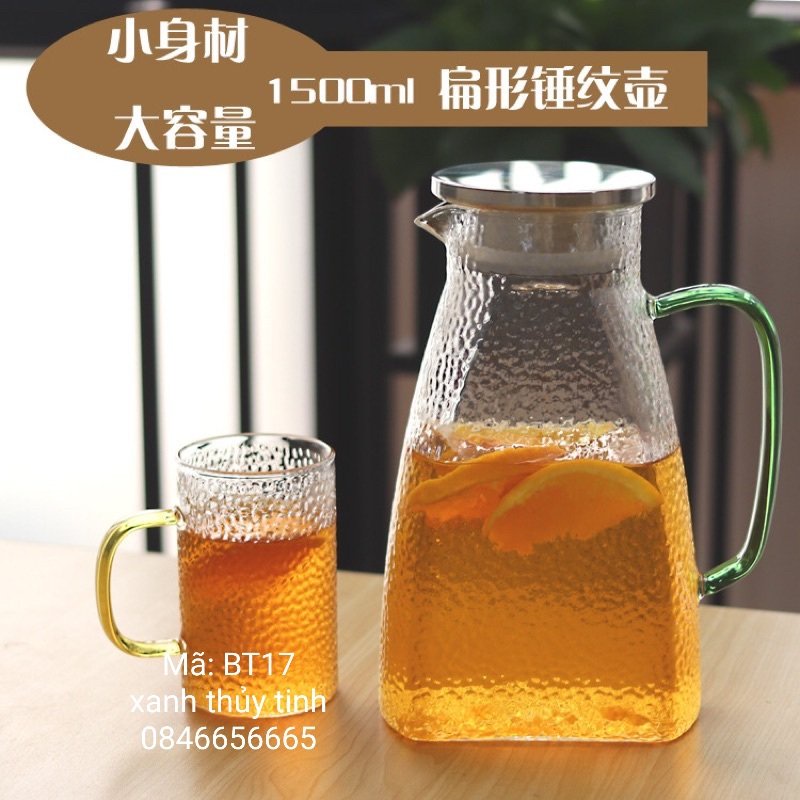 Bình thủy tinh sần quai xanh 1500ml (BT17)