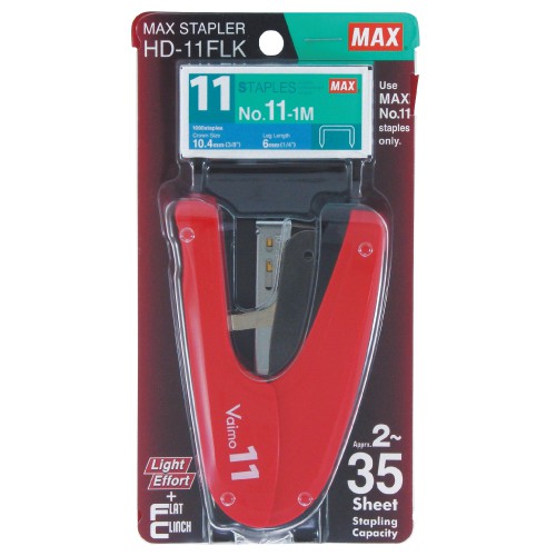 Dập ghim trợ lực MAX số 11 HD-11FLK - 1 chiếc - Ghim đến 35 tờ/ lần, chân ghim phẳng - Tặng kèm 01 hộp kim bấm số 11 No.