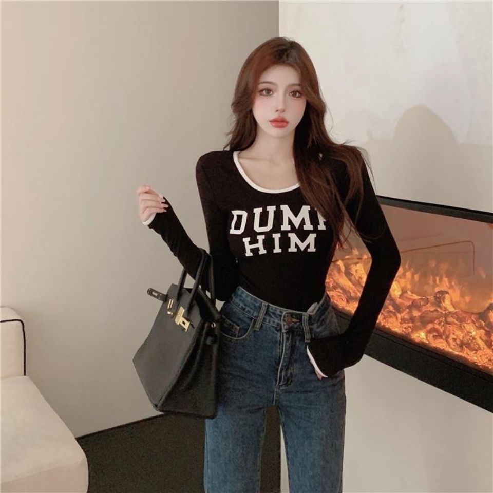 Áo Thun Tay Dài Cổ Tròn Hoạ Tiết In Phong Cách Retro