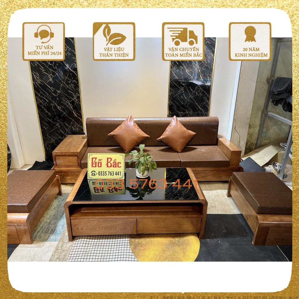 Bộ ghế sofa 4 món chân uốn loại 1 văng gỗ sồi Nga cho phòng khách nhỏ giá gốc tại xưởng - ghế sofa gỗ 100%