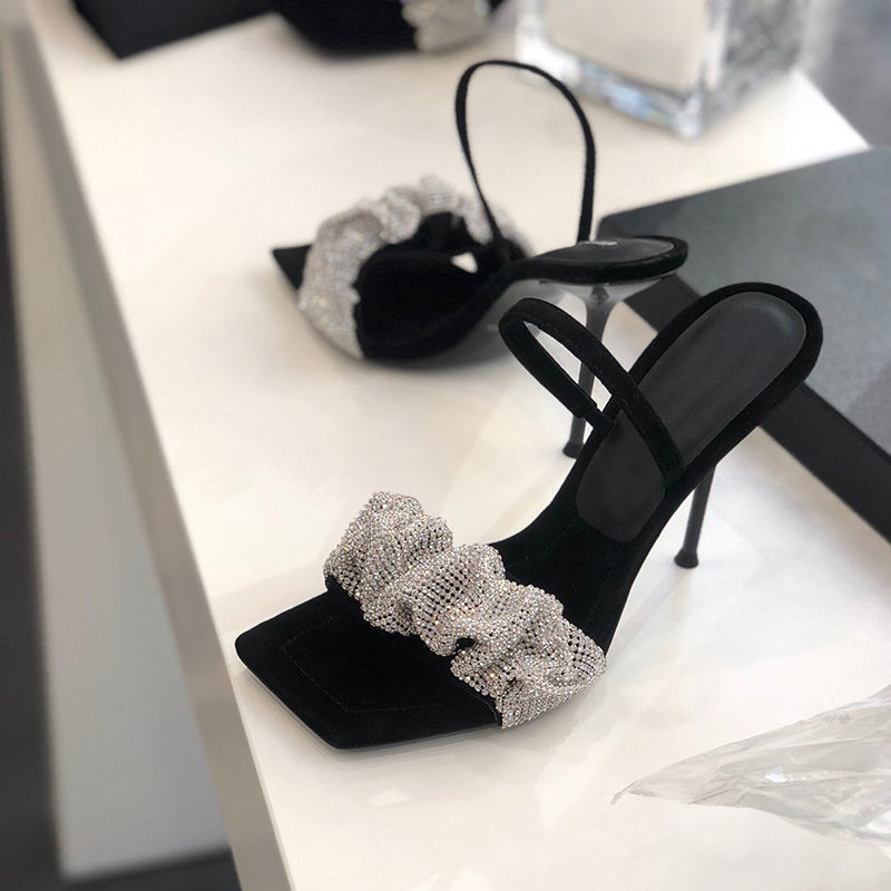 Giày Cao Gót Nữ Quai Chéo Đính Đá Thời Trang Hè 2021