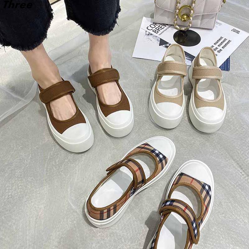 Women's shoes, single shoes, big head Mary Jane female all-match Velcro thick-soled heightened canvas shoes cloth shoes