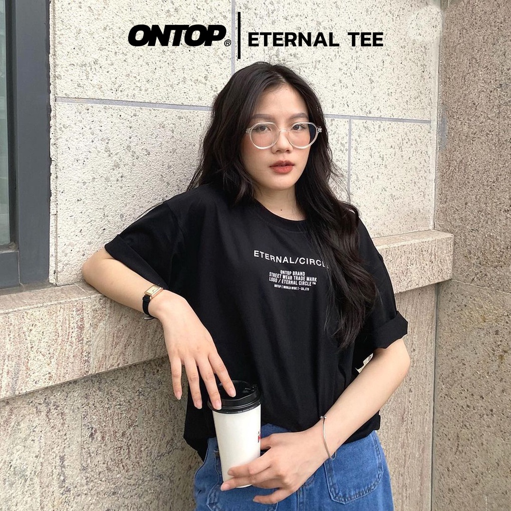 Áo thun local brand chính hãng ONTOP form rộng tay lỡ màu đen - Eternal O14-T5