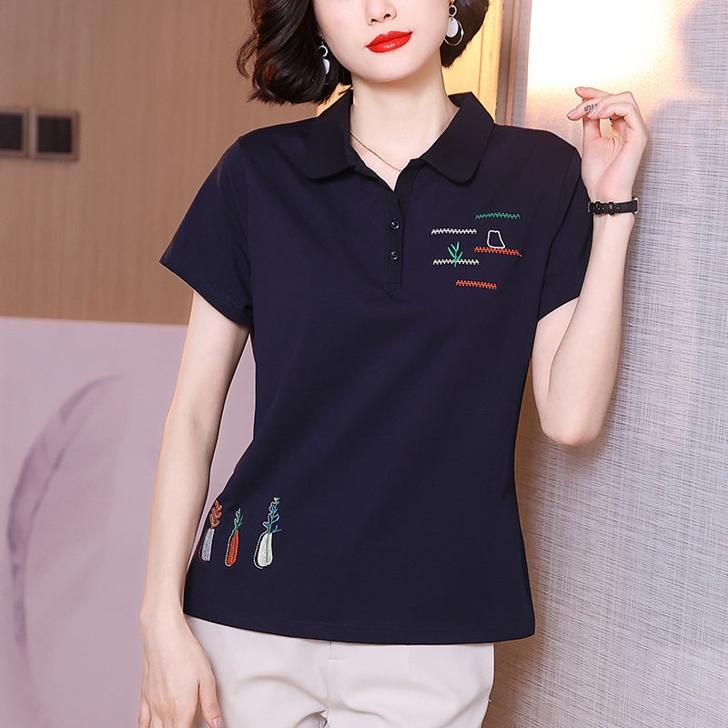 Áo polo Tay Ngắn Có Cổ Thời Trang Dành Cho Nữ Trung Niên