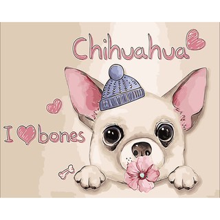 Tranh sơn dầu số hóa tự tô màu theo số có khung - [76] Chihuahua (40*50)