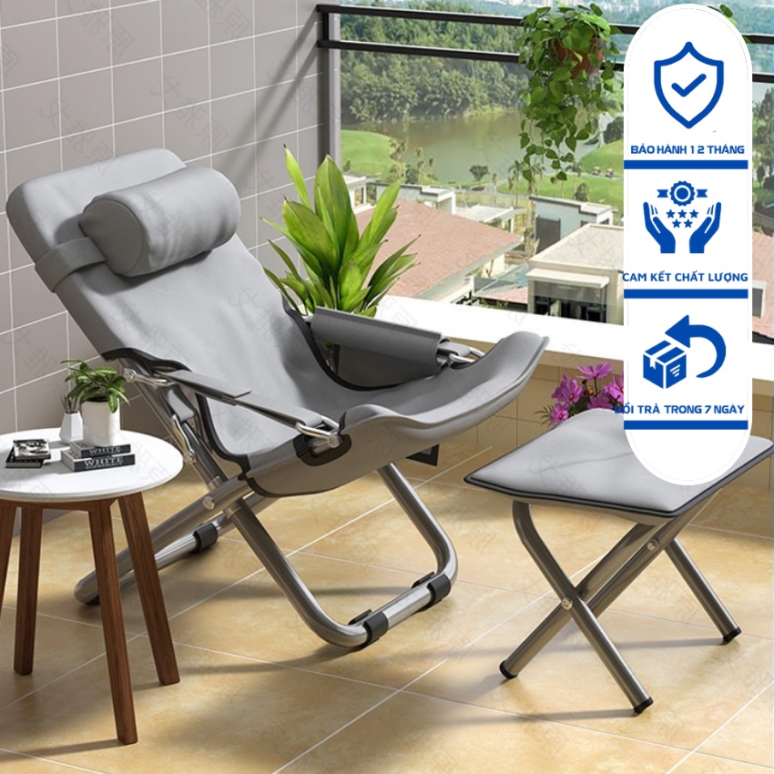 Ghế thư giãn đọc sách sang trọng khung sắt bền đẹp, Ghế lười ban công dựa lưng, gác chân êm ái cực chill