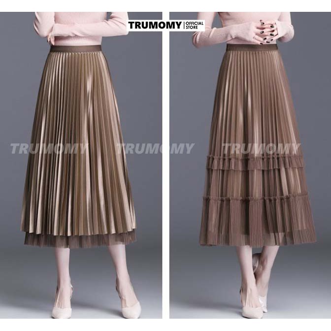 [Mặc 2 mặt] Chân váy xếp ly dáng A xòe dài midi 2 tầng mặc được 2 kiểu ren lụa Quảng Châu - Trumomy | BigBuy360 - bigbuy360.vn