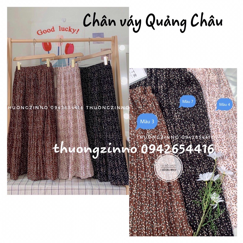 Chân váy hoa xếp li nhỏ Chân váy hoa nhí vintage dáng dài hàng Quảng Châu