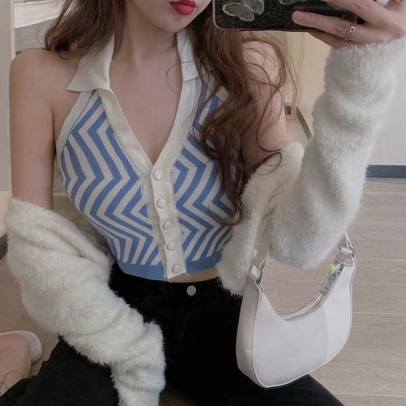 COZOK Áo croptop hỏ lưng cổ bẻ Quảng châu dáng mới