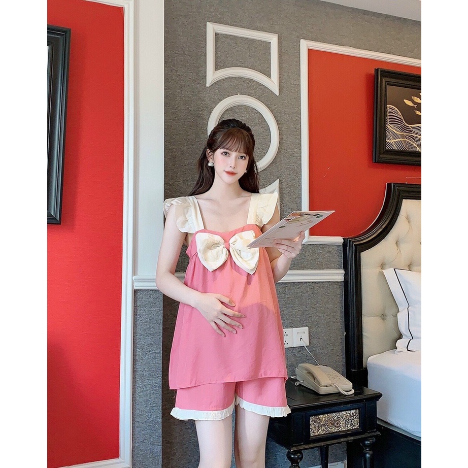 Bộ đồ BẦU chất đũi lụa mềm mát với thiết kế Nơ trước xinh xắn mặc bầu và sau sinh BĐ868