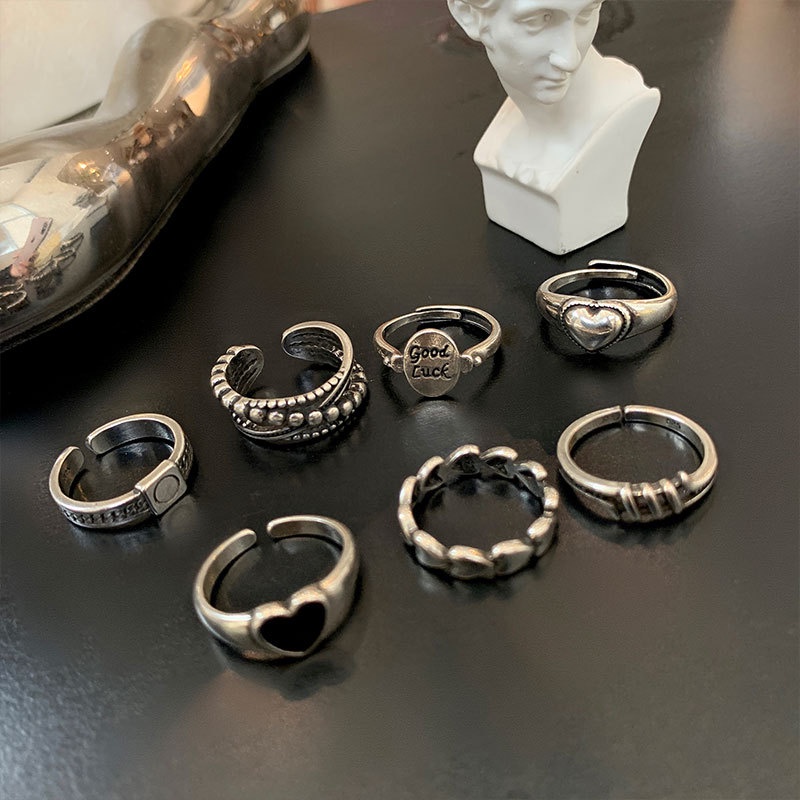 Bộ Nhẫn Hở Màu Bạc Hình Trái Tim Độc Đáo Thời Trang