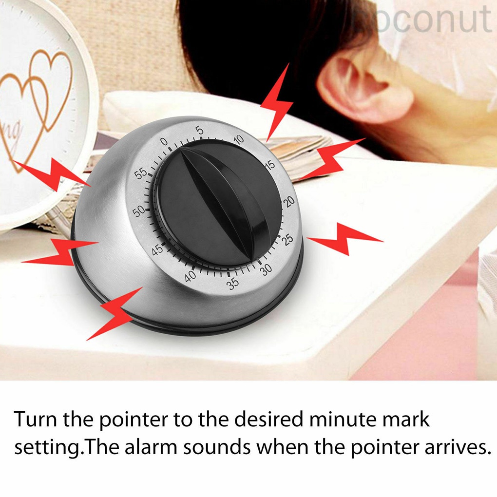 Đồng Hồ Hẹn Giờ Nấu Ăn 60 Phút Bằng Thép Không Gỉ