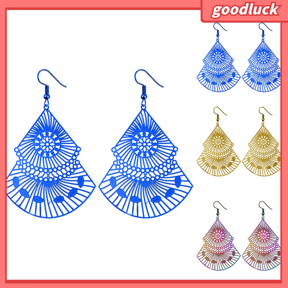 Khuyên tai dáng thả phối mặt hình quạt khoét rỗng nhiều màu tùy chọn thời trang cho nữ