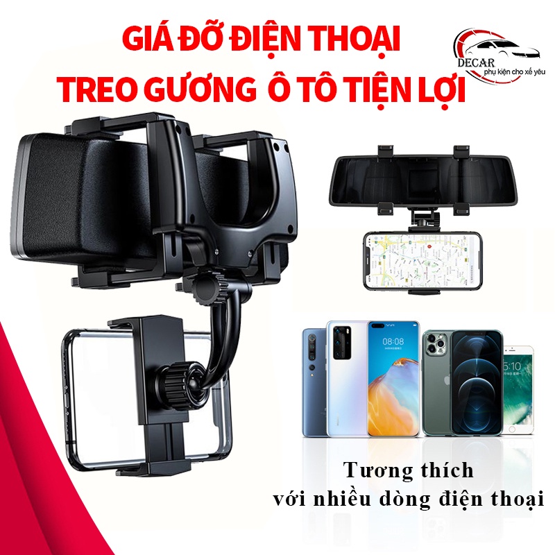 Giá đỡ điện thoại gắn gương chiếu hậu ô tô, kẹp giữ smartphone treo gương xoay 360 độ chống rung chỉ dẫn hỗ trợ đi đường