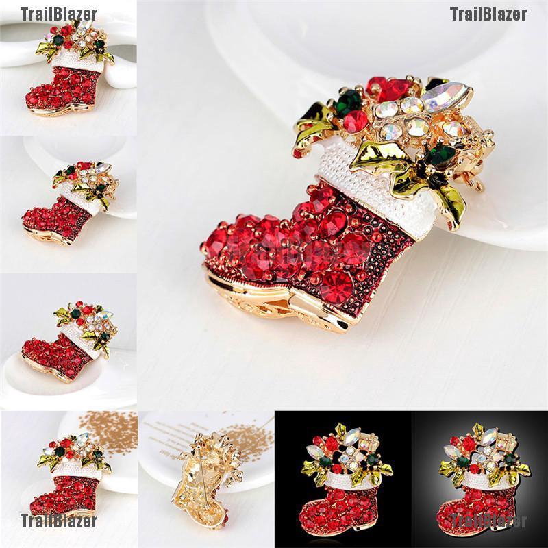 1 Trâm Cài Áo Hình Giày Boot Giáng Sinh Đính Đá Thời Trang