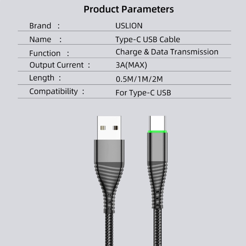 Dây Cáp Sạc Nhanh 3A USB Type C 3.0 Có Đèn LED Chất Lượng Cao