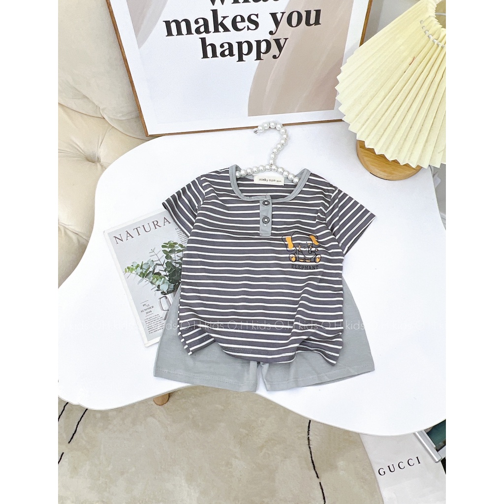 Bộ thun lạnh minky mom túi zip, Thun lạnh loại 1 mẫu voi kẻ phối cúc mẫu mới 2022 cho bé