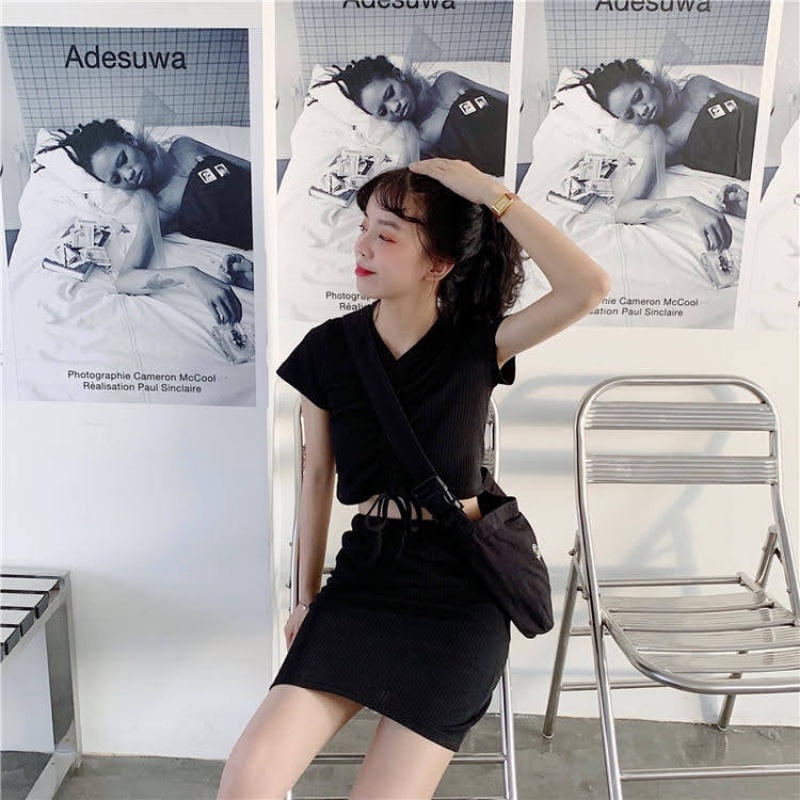 Set đồ nữ TABISHOP set váy áo croptop rút dây phong cách ulzzang Hàn quốc đi chơi đi học siêu xinh