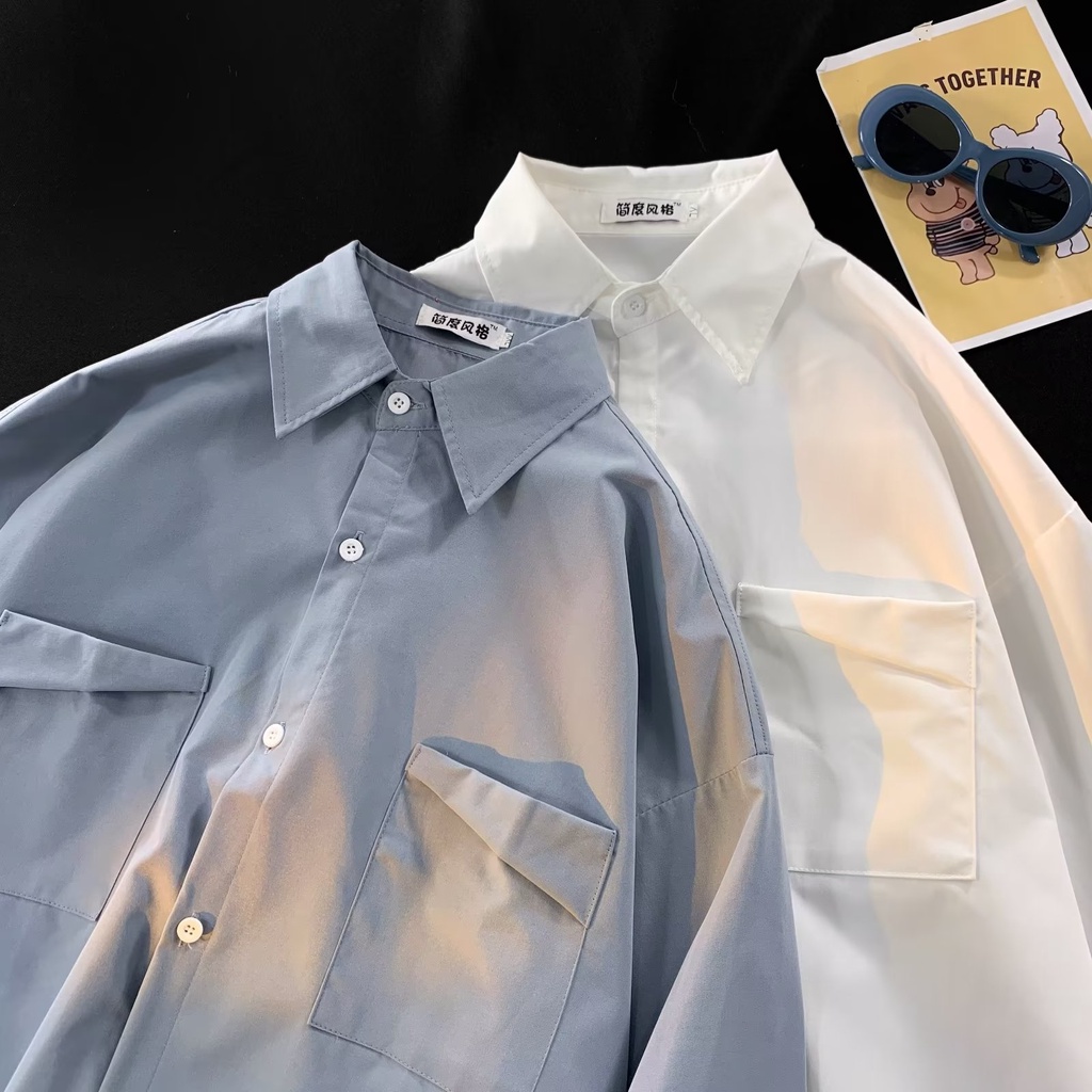 Áo Sơ Mi Nam Dài Tay Màu Trơn Thời Trang Nhật Bản Cỡ M-2XL