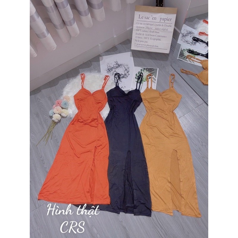Đầm 2 dây thun lụa xẻ tà - freesize dưới 52kg - hình thật trải sàn Carotshop | BigBuy360 - bigbuy360.vn