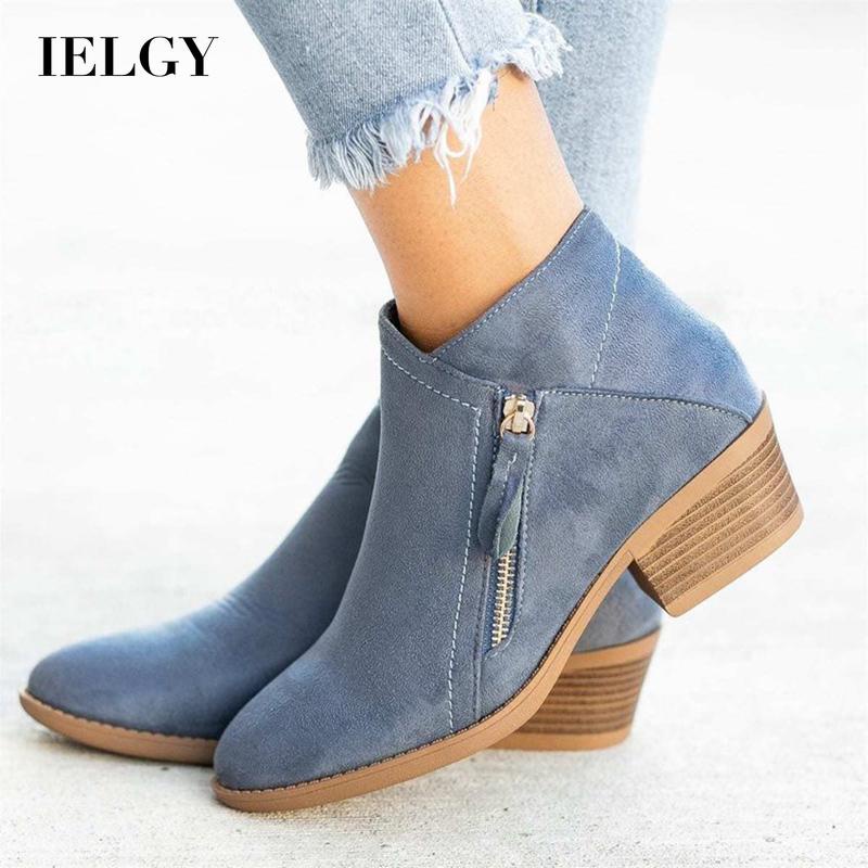 Giày bốt da lộn IELGY hai mặt phối khóa kéo cá tính thời trang cho nữ