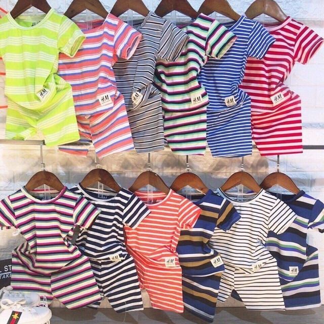 Bộ quần áo kẻ cotton cộc tay cho bé/nhiều mẫu