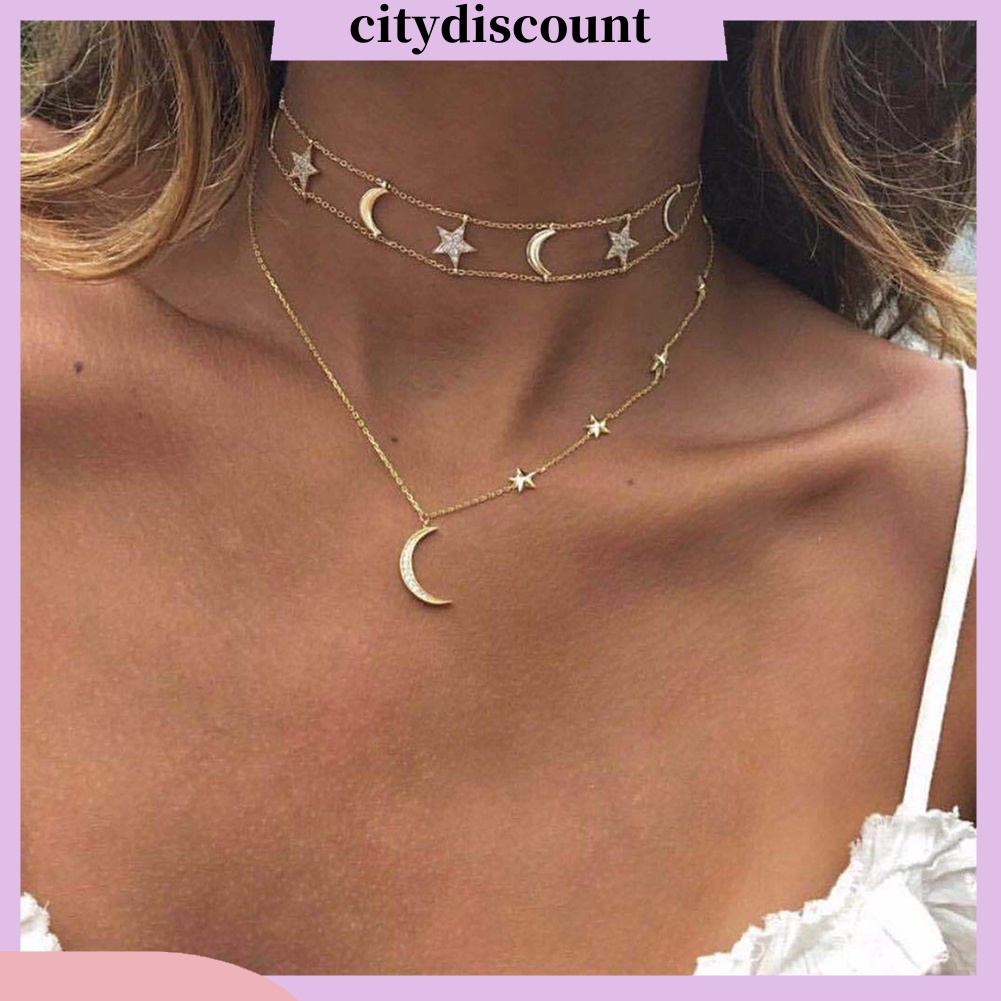 Dây chuyền hợp kim hình mặt trăng và ngôi sao phong cách Bohemian